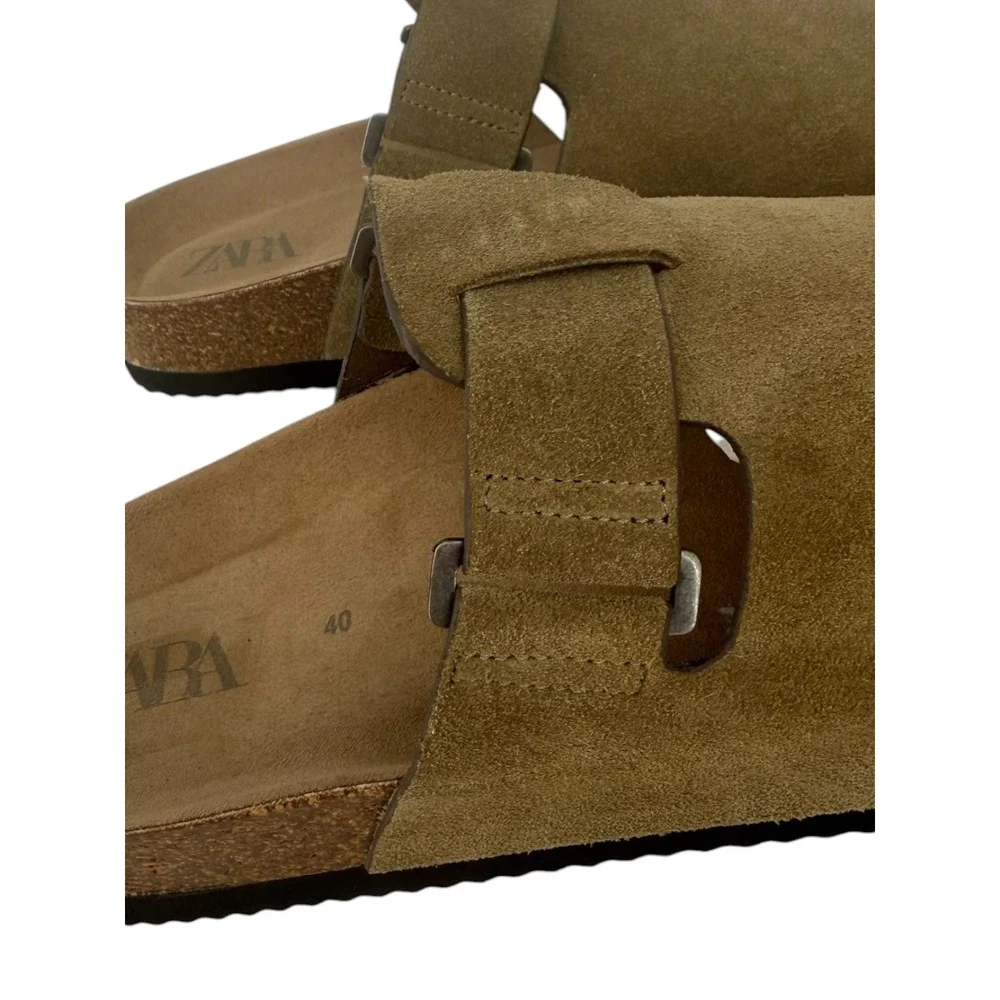 Zara Women's Brown Suede Cork Flat Slide Sandals Size EUR 40 (US 9) Boho Hippie - Picture 8 of 12